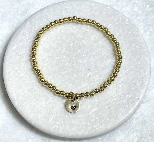 4mm Gold Plated/Heart Charm Stretch Bracelet B164-GF