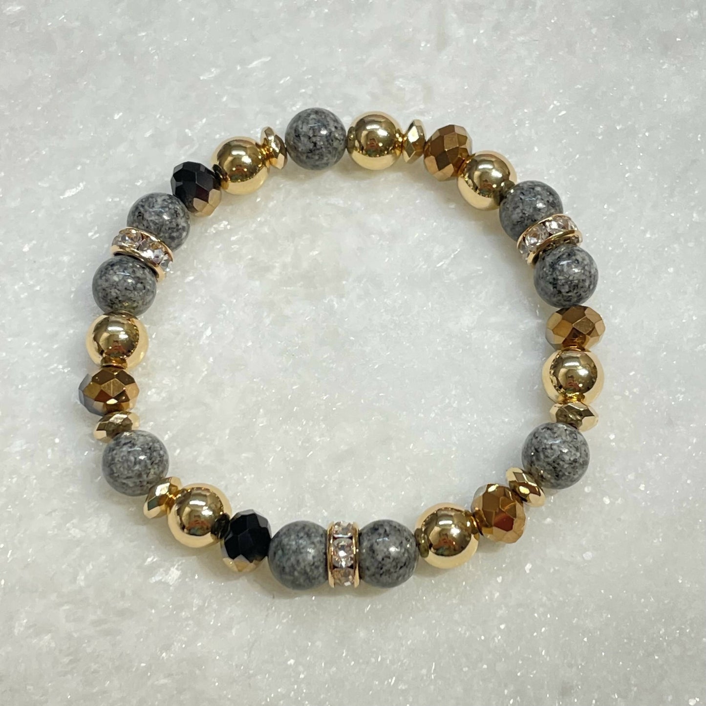 Sesame Jasper & Gold Hematite Stretch Bracelet B172-GF